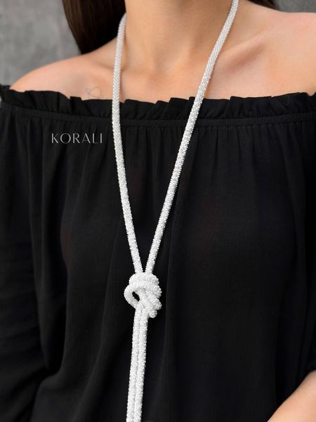 Braided harness lariat white and silver 74 photo
