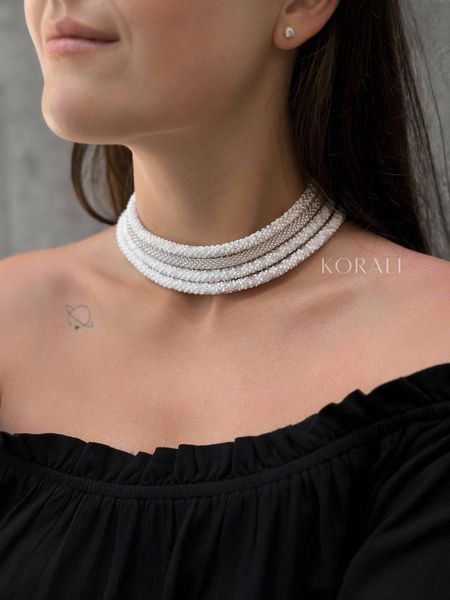 Braided harness lariat white and silver 74 photo