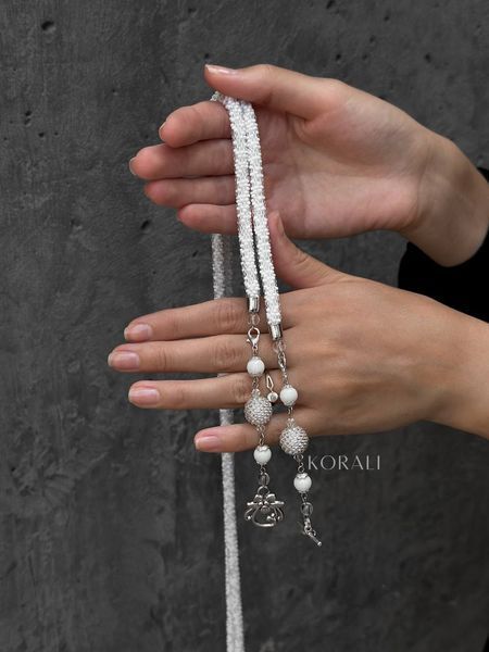 Braided harness lariat white and silver 74 photo