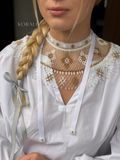 Necklace "Bereginya" in white and gray on a ribbon 1196 photo