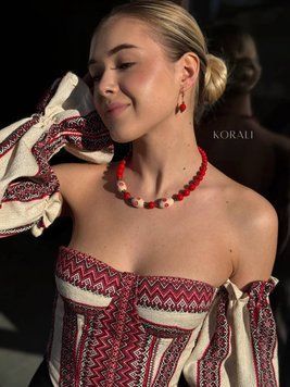 Set "Pysanochka" necklace and earrings red 2227 photo