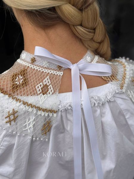 Necklace "Bereginya" in white and gray on a ribbon 1196 photo