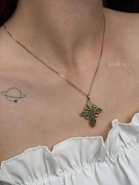 Brass cross pendant "Flowering amulet" double-sided 834 photo