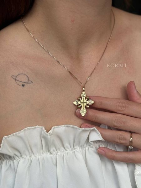Brass cross pendant "Flowering amulet" double-sided 834 photo