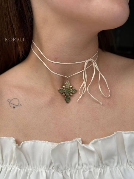 Brass cross pendant "Flowering amulet" double-sided 834 photo