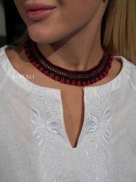 "Char-zillia" Black and Red Beaded Necklace 2539 photo