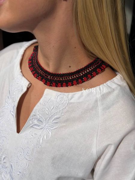 "Char-zillia" Black and Red Beaded Necklace 2539 photo