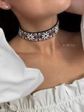 Ribbon necklace "Zorepad" black color with red splashes 214 photo