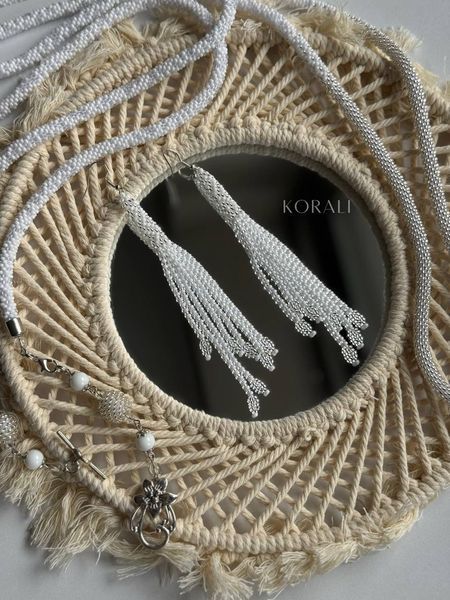 Earrings "Ornament of Being" white and silver 1198 photo