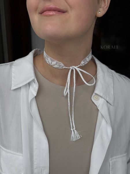 Ribbon necklace "Zori" white with gold inserts 715 photo