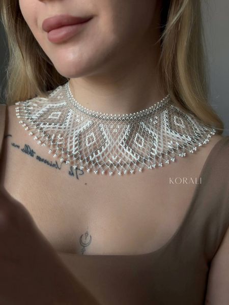 "Stephania" transparent silk scarf with white and silver pattern 756 photo