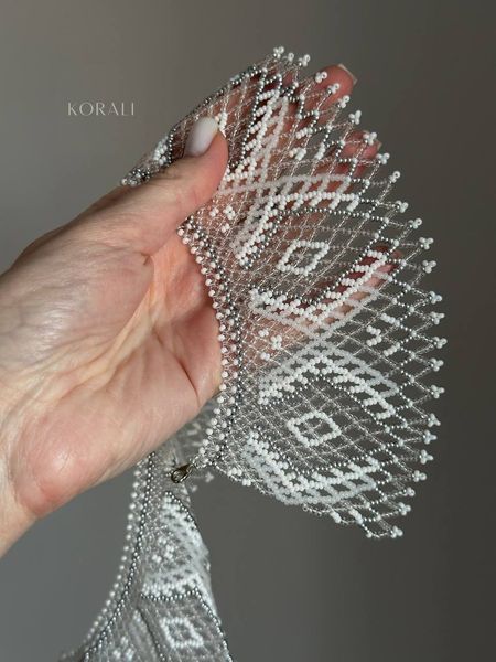 "Stephania" transparent silk scarf with white and silver pattern 756 photo