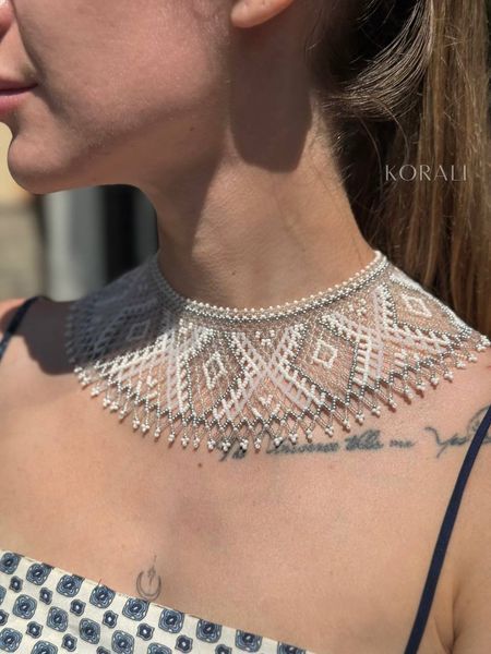 "Stephania" transparent silk scarf with white and silver pattern 756 photo