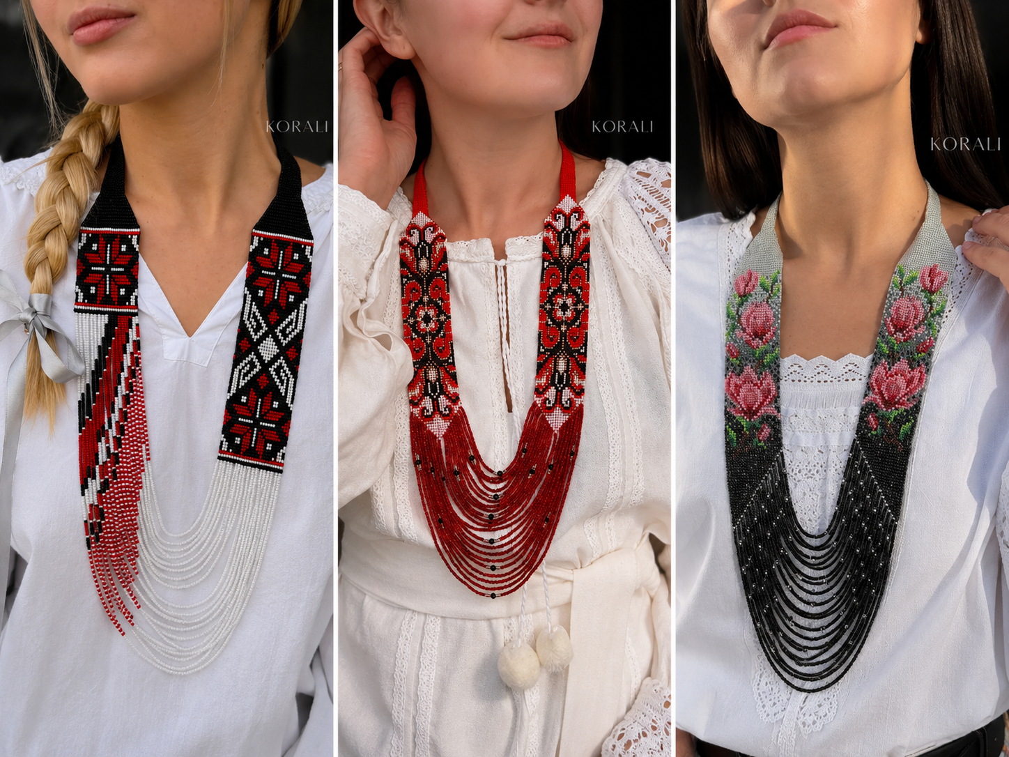 Handmade circular necklaces KORALI made of Czech beads